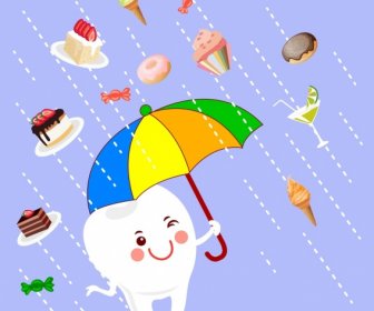 Dentistry Banner Cute Stylized Teeth Umbrella Cake Icons