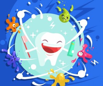 Dentistry Banner Stylized Teeth Decay Icons Funny Design