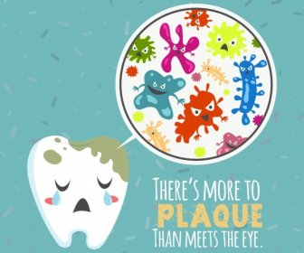 Dentistry Banner Stylized Tooth Bacteria Icons Colored Cartoon