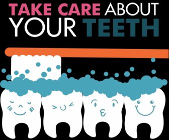 Cartaz De Odontologia Estilizado Engraçado ícones De Escova De Dentes