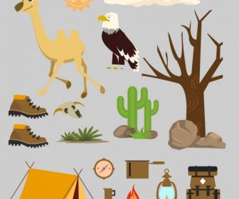 Desert Design Elements Natural Icons Camping Accessories Objects