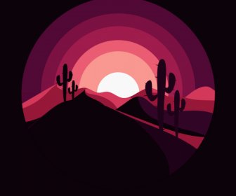 Desert Landscape Background Dark Design Moonlight Sketch