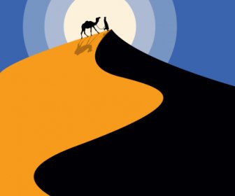 Desert Landscape Painting Camel Sun Sketch Classical Design