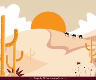 Desert Landscape Painting Colored Classic Design