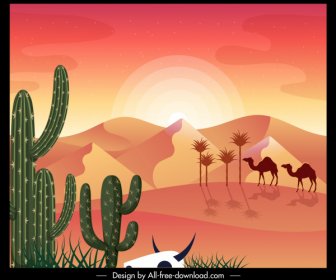 色付きの古典的な装飾を描く砂漠の風景