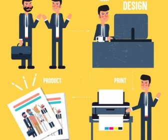 Icone Della Stampante Di Lavoro Designer Concetto Infographic Uomini