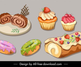 Dessert Food Icons Cakes Sketch Handdrawn Classic