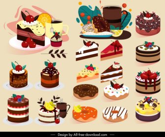 Dessert Icons Cake Shapes Sketch Colorful Decor