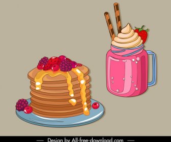 Ikon Makanan Penutup Sketsa Minuman Kue Klasik 3d