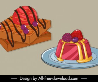 Dessert Icons 3d Colorful Cakes Sketch
