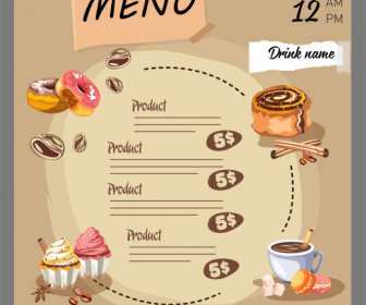 Dessert Menu Template Classical Handdrawn Cakes Coffee Sketch