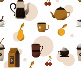 디저트 무늬 커피 차 과일 스케치 플랫 클래식