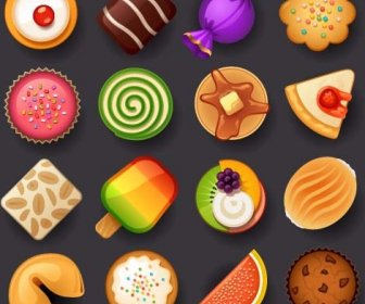 Dessert With Cakes Icons Set