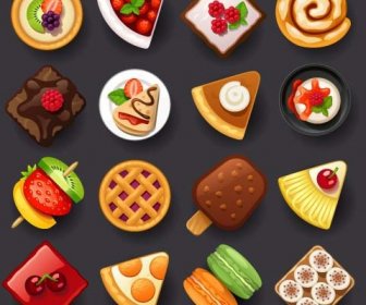 Dessert With Cakes Icons Set