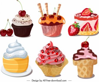 甜點圖示五顏六色的裝飾紙杯蛋糕素描