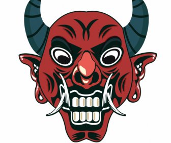 Devil Mask Icon Frightening Face Sketch