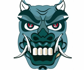 Devil Mask Icon Horrible Horned Fang Face Sketch