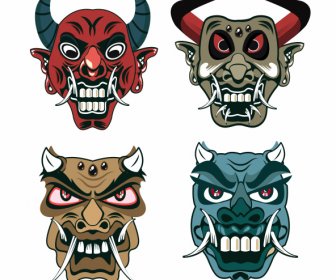 Devil Mask Templates Horror Horned Faces Sketch