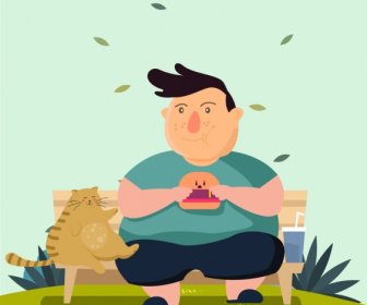 飲食橫幅胖人脂肪貓彩色卡通