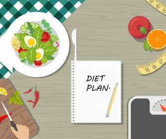 Diät-Banner Pflanzliche Lebensmittel Gewicht Herrscher Notebook Symbole