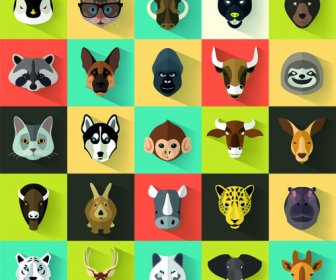 Different Animal Head Icons Vector Set