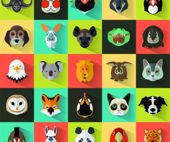 Diferentes Iconos De Cabeza Animal Vector Set