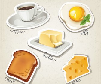 Iconos De Desayuno Diferentes Alimentos Vector