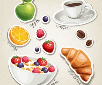 Iconos De Desayuno Diferentes Alimentos Vector