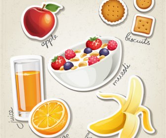 ícones De Vetor De Alimentos Pequeno-almoço Diferente