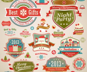 Different Christmas Decorative Ornaments And Labels Vector