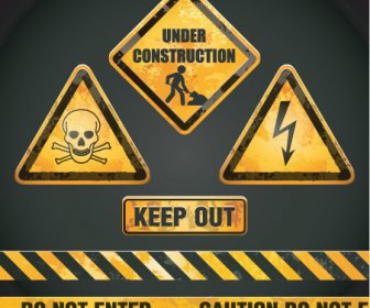 Different Danger Signs Vector Icons Set