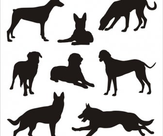 Different Dog Silhouettes Vector