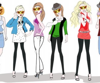 Verschiedene Mode Mädchen Design Grafik Vektor