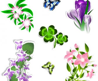 Verschiedene Blumen Und Schmetterlinge Vektor