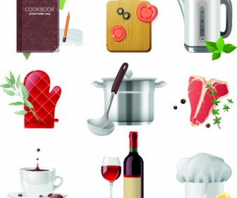 Different Food Objects Icons Vector