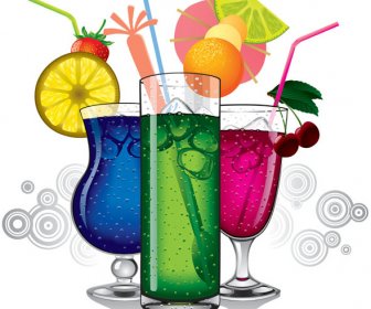 ガラスのカップのベクトルとさまざまなフルーツ ジュース セット
