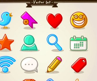 Different Hand Drawn Retro Icons Vector Graphic