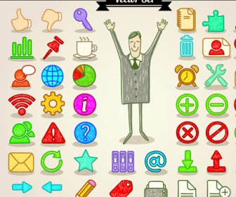 Different Hand Drawn Retro Icons Vector Graphic