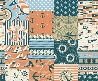 Different Nautical Pattern Vector Set