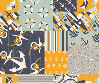 Different Nautical Pattern Vector Set