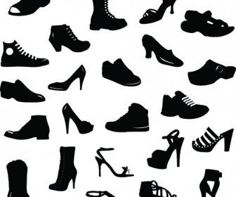 Different Shoes Design Vector Silhouette