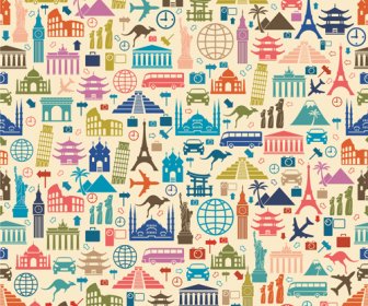 Different Travel Elements Pattern Vector Graphics