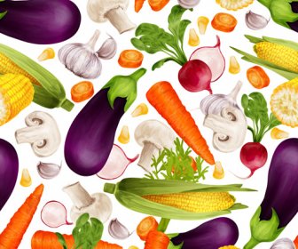 野菜のさまざまな要素のベクターのシームレスなパターン