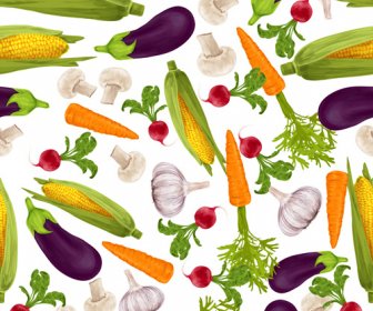 野菜のさまざまな要素のベクターのシームレスなパターン