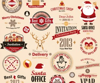 Farklı Vintage Noel Etiketleri öğeler Kümesi Vektör
