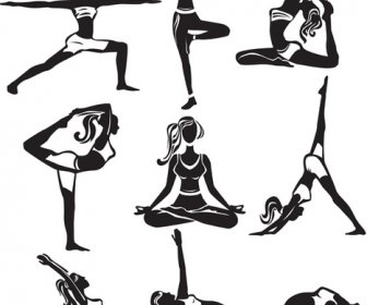 Vettore Della Siluetta Di Yoga Diverse Ragazza