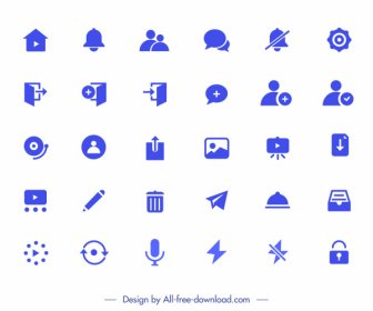ícones De Aplicação Digital Coleção Símbolos Planos Azuis Esboço