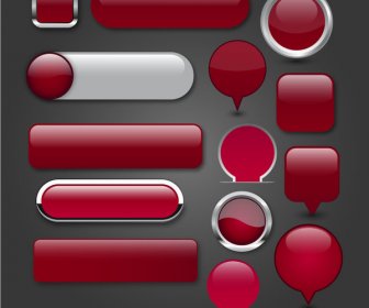 Digital Buttons Set Design With Shiny Red Icons