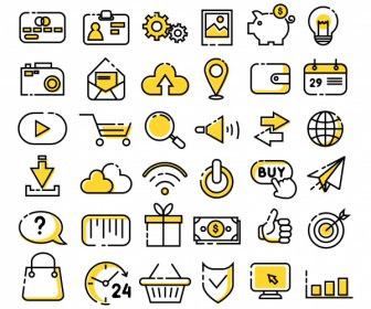 Digital Icons Collection Retro Simple Flat Shapes Sketch