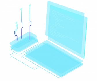 Elementos De Negócios De Laptop Digital Moderno 3d Esboço Borrado